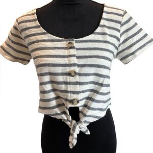 Striped Button-Front Tie Top Medium